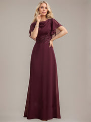 A-line Scoop Floor-Length Chiffon Mother of the Bride Dress With Sequins Appliques Lace