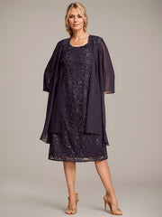 A-line Scoop Knee-Length Lace Mother of the Bride Dress With Sequins