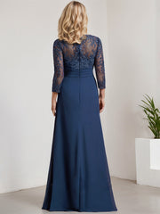 Sheath/Column V-Neck Illusion Floor-Length Lace Chiffon Mother of the Bride Dress With Pleated Sequins