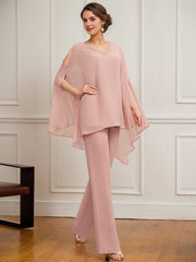 Separates Jumpsuit/Pantsuit V-Neck Floor-Length Chiffon Mother of the Bride Dress With Beading