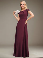 A-line Scoop Floor-Length Chiffon Mother of the Bride Dress With Pleated Appliques Lace