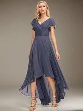 A-line V-Neck Asymmetrical Lace Chiffon Cocktail Dress With Pleated