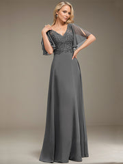 A-line V-Neck Floor-Length Chiffon Lace Mother of the Bride Dress With Sequins Beading