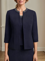 Separates A-line Scoop Tea-Length Chiffon Mother of the Bride Dress With Sequins Beading