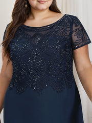 A-line Scoop Illusion Floor-Length Lace Chiffon Evening Dress With Sequins