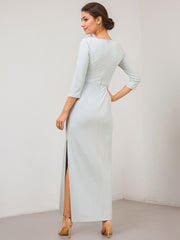 A-Line V-Neck Floor-Length Satin Evening Dress