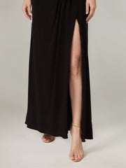 A-line V-Neck Floor-Length Satin Evening Dress