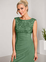 Empire Scoop Floor-Length Mesh Lace Mother of the Bride Dress With Pleated