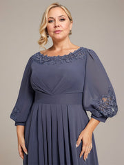 A-line Scoop Asymmetrical Chiffon Mother of the Bride Dress With Pleated Appliques Lace