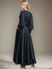A-line Scoop Ankle-Length Lace Satin Chiffon Mother of the Bride Dress With Sequins