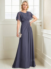 A-line Scoop Floor-Length Chiffon Mother of the Bride Dress With Pleated Beading