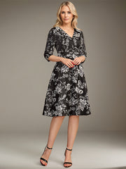 A-line V-Neck Knee-Length Jacquard Floral Mother of the Bride Dress
