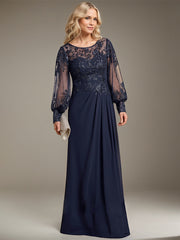 Sheath/Column Scoop Illusion Floor-Length Lace Chiffon Mother of the Bride Dress With Pleated Sequins