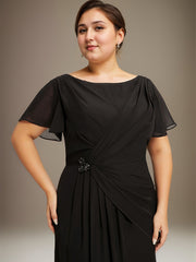 A-line Scoop Ankle-Length Chiffon Mother of the Bride Dress With Beading Pleated