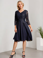 A-line V-Neck Knee-Length Lace Chiffon Mother of the Bride Dress With Sequins