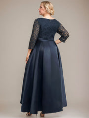 A-line V-Neck Ankle-Length Lace Satin Mother of the Bride Dress With Rhinestone