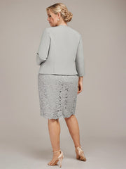 Sheath/Column Scoop Knee-Length Chiffon Lace Mother of the Bride Dress With Beading