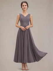 A-line V-Neck Ankle-Length Chiffon Mother of the Bride Dress With Sequins Appliques Lace Beading