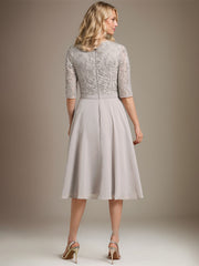 A-line Scoop Knee-Length Lace Chiffon Mother of the Bride Dress