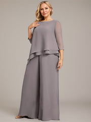 Separates Jumpsuit/Pantsuit Scoop Floor-Length Chiffon Mother of the Bride Dress With Beading
