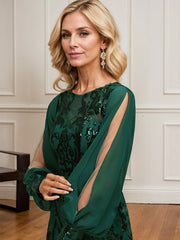 Trumpet/Mermaid Boat Neck Illusion Sweep Train Chiffon Sequin Evening Dress