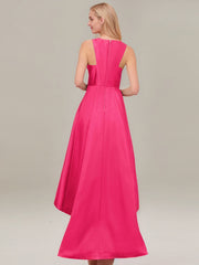 A-line Scoop Asymmetrical Satin Evening Dress