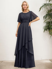 A-line Scoop Floor-Length Chiffon Mother of the Bride Dress With Pleated Sequins Beading