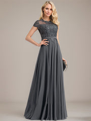 A-line Scoop Illusion Floor-Length Lace Chiffon Mother of the Bride Dress