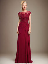 Sheath/Column Scoop Illusion Floor-Length Chiffon Lace Mother of the Bride Dress With Pleated Sequins Beading