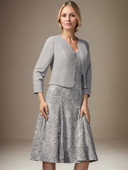 A-line V-Neck Knee-Length Chiffon Lace Mother of the Bride Dress With Beading Sequins