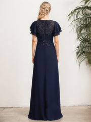A-line Scoop Illusion Floor-Length Lace Chiffon Mother of the Bride Dress With Sequins