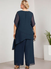 Separates Jumpsuit/Pantsuit Scoop Ankle-Length Chiffon Mother of the Bride Dress