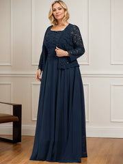 A-line Square Floor-Length Lace Chiffon Mother of the Bride Dress With Sequins
