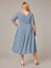 A-Line Boat-neck Pleated Chiffon Mother of the Bride Dress