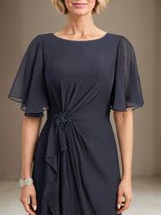 A-line Scoop Floor-Length Chiffon Mother of the Bride Dress With Cascading Ruffles Beading Sequins