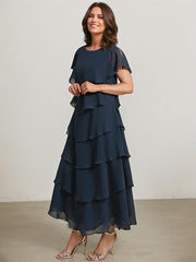 A-line Scoop Asymmetrical Chiffon Mother of the Bride Dress With Ruffle