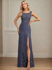 Sheath/Column Scoop Illusion Floor-Length Detachable Chiffon Lace Mother of the Bride Dress With Sequins Beading
