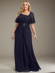 A-line Asymmetrical Floor-Length Chiffon Mother of the Bride Dress With Pleated Beading Sequins