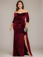 Sheath/Column Off the Shoulder Floor-Length Velvet Evening Dress With Cascading Ruffles