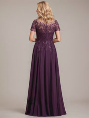 A-line Scoop Illusion Floor-Length Lace Chiffon Mother of the Bride Dress With Sequins