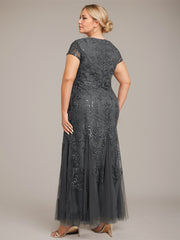 Trumpet/Mermaid Scoop Ankle-Length Lace Tulle Mother of the Bride Dress With Sequins Beading