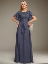 A-line Scoop Floor-Length Lace Chiffon Mother of the Bride Dress With Pleated