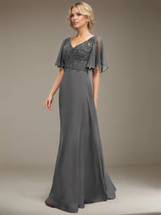 A-line V-Neck Floor-Length Chiffon Lace Mother of the Bride Dress With Sequins Beading