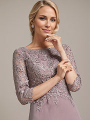 A-line Scoop Floor-Length Lace Chiffon Mother of the Bride Dress