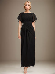 A-line Scoop Ankle-Length Chiffon Mother of the Bride Dress With Beading Pleated