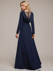 A-line V-Neck Floor-Length Stretch Crepe Evening Dress With Pleated Sequins Appliques Lace
