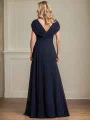 A-line V-Neck Floor-Length Chiffon Mother of the Bride Dress With Pleated Sequins Beading