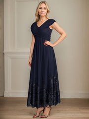 A-line V-Neck Ankle-Length Chiffon Mother of the Bride Dress With Bow Sequins Appliques Lace