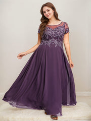 A-line Scoop Illusion Ankle-Length Lace Chiffon Mother of the Bride Dress With Sequins