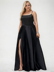 A-line Square Floor-Length Satin Evening Dress